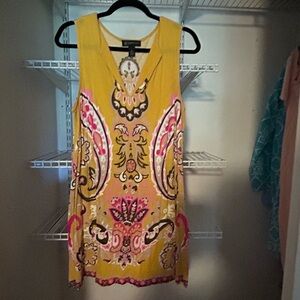 INC International Concepts Yellow Dress with Multi Color Design
